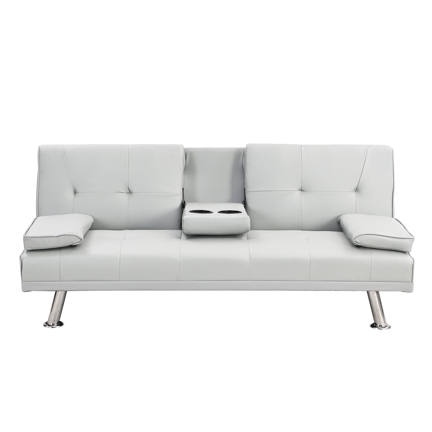 Sofa Bed with Armrest two holders WOOD FRAME, STAINLESS LEG, FUTON WHITE PVC