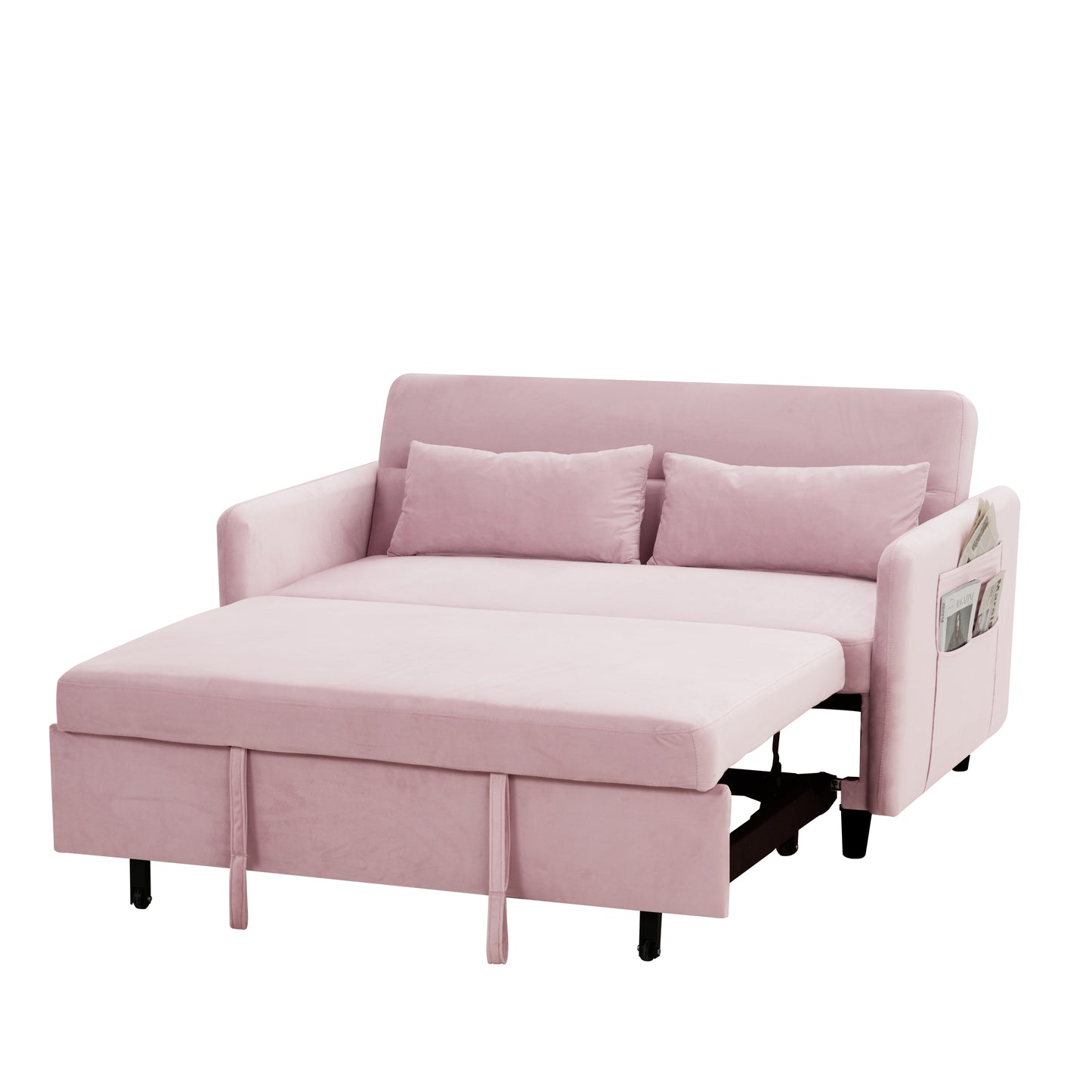 Sofa pull-out bed includes two pillows 54 "pink velvet sofa with small space