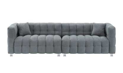 102-inch gray teddy velvet sofa with two throw pillows in living room Bedroom apartment sofa supported by hardware feet