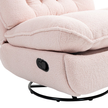 360° Swivel Recliner Adjustable Chair Chenille Glider Swivel Reclining Sofa Chair with Black Metal Round Base - Pink