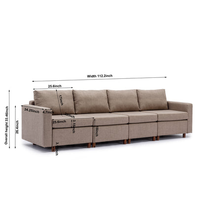 4 Seat Module Sectional Sofa Couch With 1 Ottoman for living room,Seat Cushion and Back Cushion Non-Removable and Non-Washable,Brown