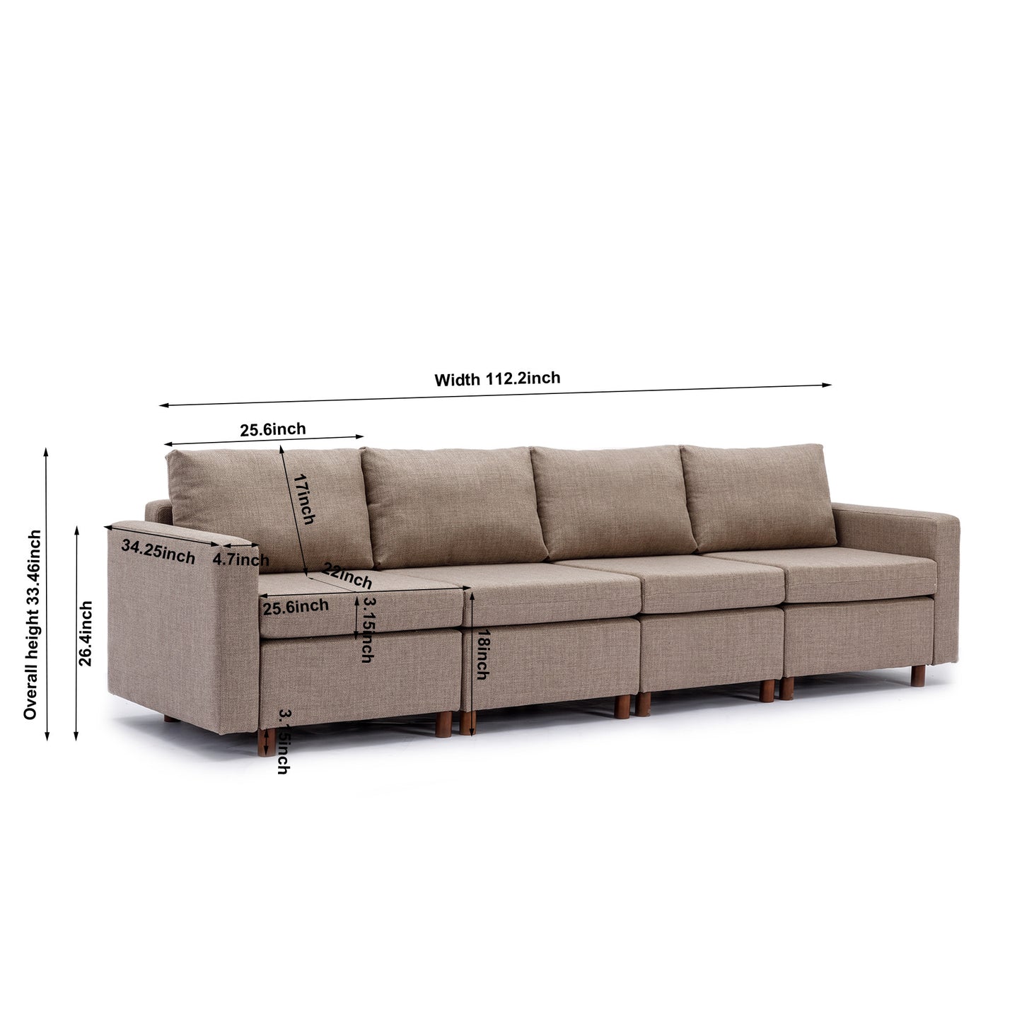 4 Seat Module Sectional Sofa Couch With 2 Ottoman for living room,Seat Cushion and Back Cushion Non-Removable and Non-Washable,Brown