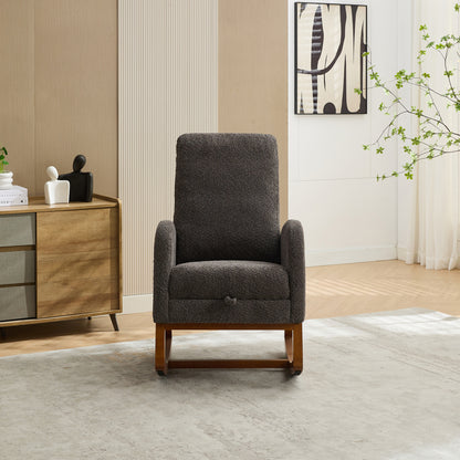 25.4"W Rocking Chair for Nursery, High Back Glider Chair with Retractable Footrest, Side Pocket, Rocking Accent Armchair with Rubber Wood Legs for Living Room/Bedroom.Charcoal