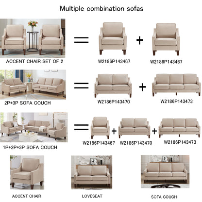 Modern Loveseat sofa for Living Room, Upholstered Velvet Small Couch with Wooden Legs for Livingroom Bedroom, Taupe