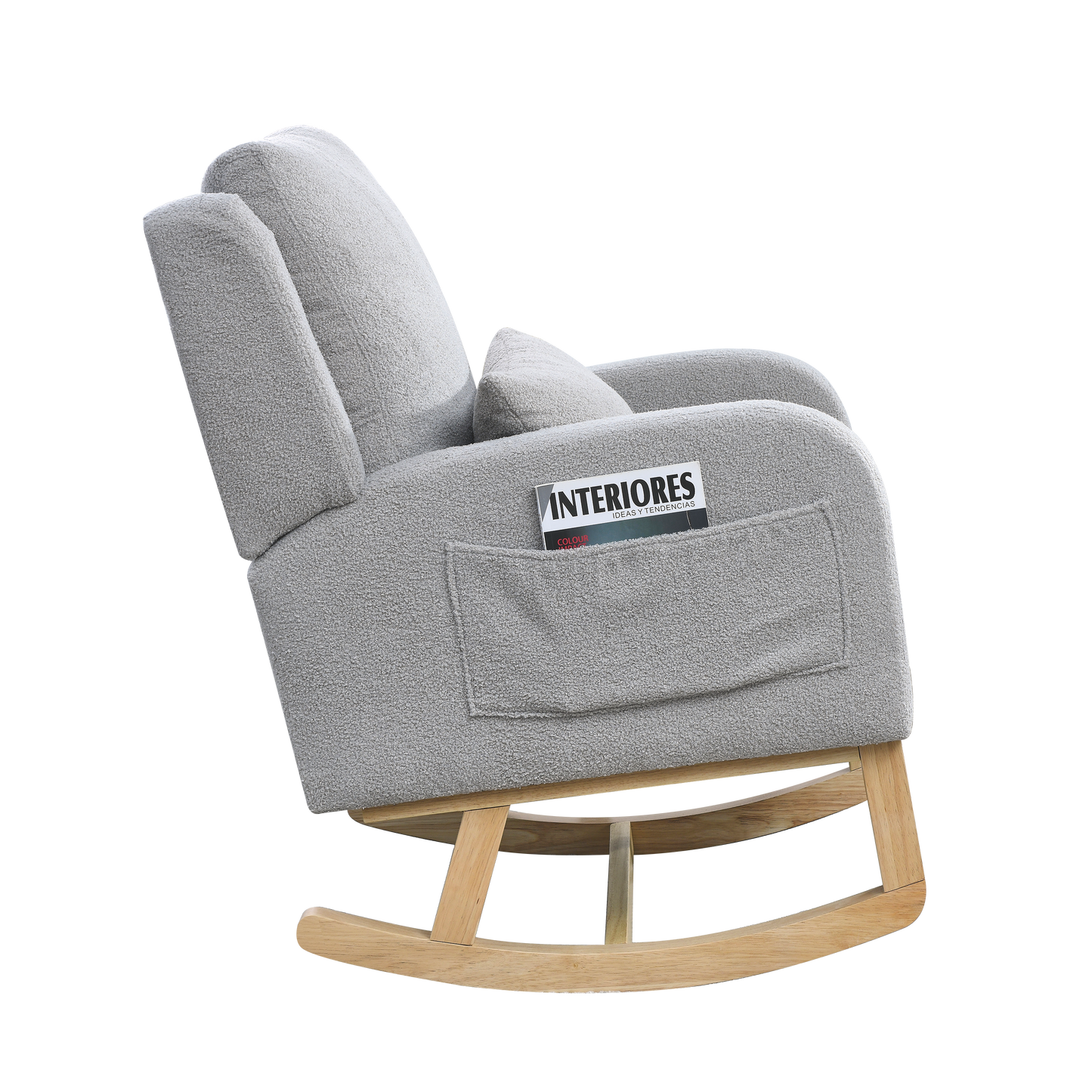 27.5 "W Modern Accent High Back Living Room Casual Armchair Rocker with One Lumbar Pillow, Two Side Pockets,Teddy.