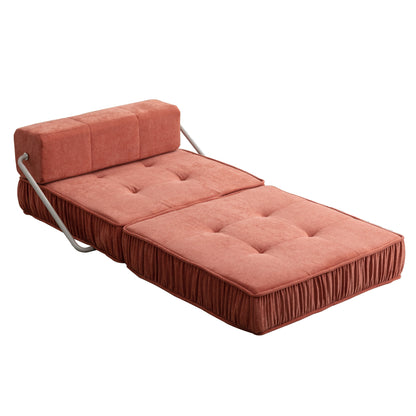 Folding Sofa Bed, Futon Sleeper Chair, Convertible Chair Floor Couch & Sleeping Mattress for Living Room, Guest Room, Home Office, Apartment, Small space, Bed, Removable Back Cushion, Orange, 1 Seat