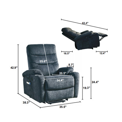 Electric Power Lift Recliner Chair with Massage and Heat for Elderly, 3 Positions, 2 Side Pockets, Cup Holders, USB Charge Ports, High-end Quality Cloth Power Reclining Chair For Living Room.