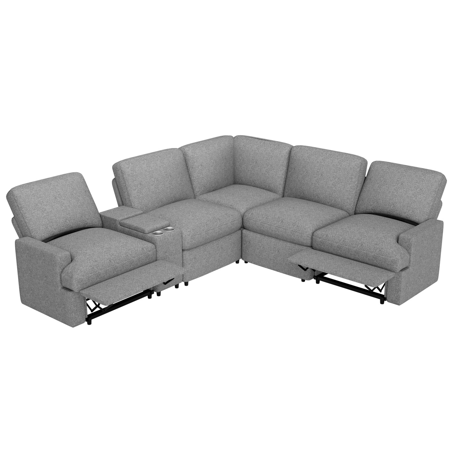 104'' Power Recliner Corner Sofa Home Theater Reclining Sofa Sectional Couches with Storage Box, Cup Holders, USB Ports and Power Socket for Living Room, Grey