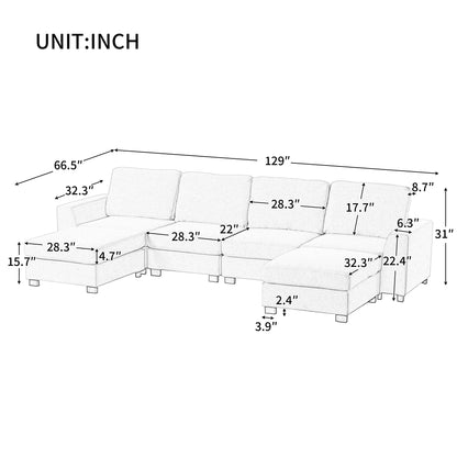 U_STYLE 3 Pieces U shaped Sofa with Removable Ottomans