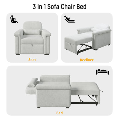 3 in 1 Convertible Sleeper Chair Sofa Bed Pull Out Couch Adjustable Chair with Pillow, Adjust Backrest into a Sofa, Lounger Chair, Single Bed or Living Room or Apartment, Beige