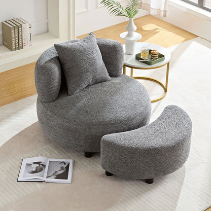 Modern Chair, Single Teddy Fabric Sofa Chair with Ottoman,SideTable, Foot Rest Comfy Chair for Living Room Bedroom and Office,Grey