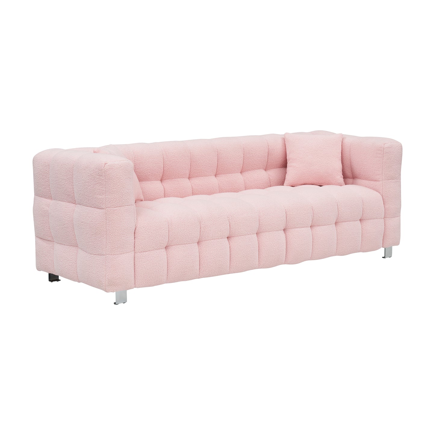 Pink teddy fleecesofa 80 inch discharge in living room bedroom with two throw pillows hardware foot support