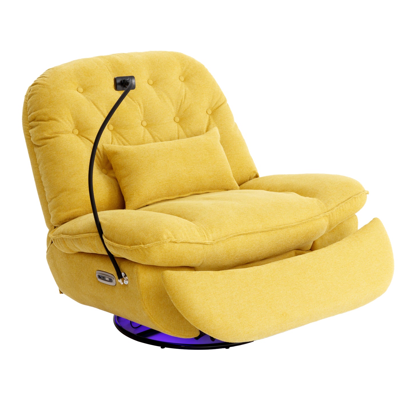 270 Degree Swivel Power Recliner with Voice Control, Bluetooth Music Player,USB Ports, Atmosphere Lamp, Hidden Arm Storage and Mobile Phone Holder for Living Room, Bedroom, Apartment, Yellow