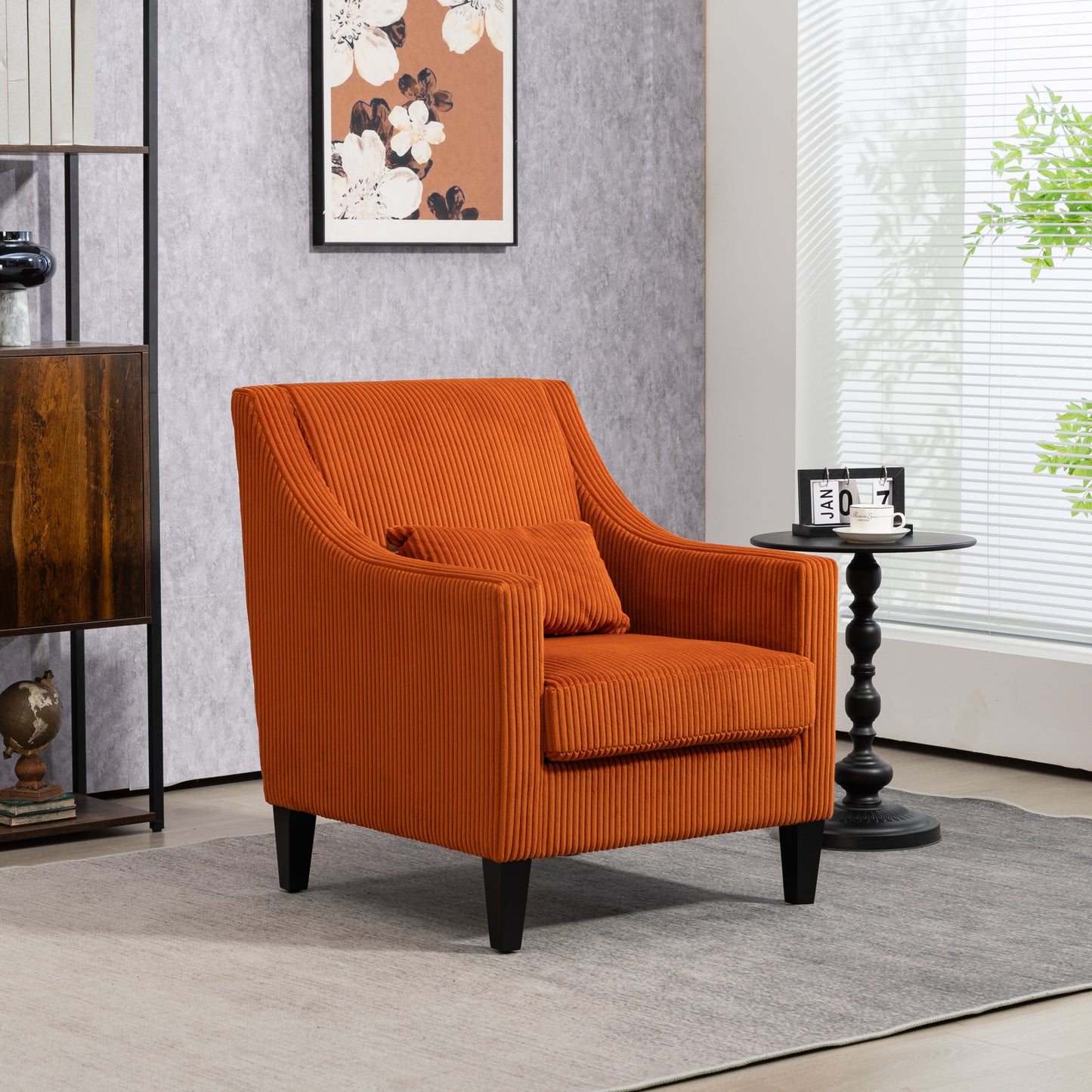 Modern Accent Chair,Upholstered Armchair with Scooped Arms for Bedroom,Apartment,Studio,Office,Waiting Room(Orange Corduroy)