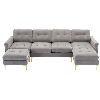 110" L-Shape Convertible Sectional Sofa Couch with Movable Ottoman for Living Room, Apartment, Office, Light Grey