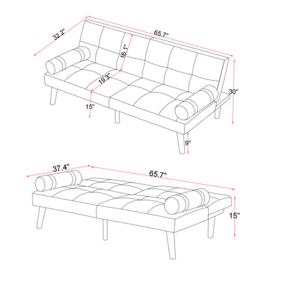 Convertible Sofa Bed Futon with Solid Wood Legs Linen Fabric Light Grey