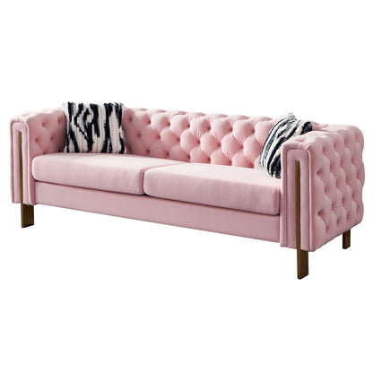 Modern Tufted Velvet Living Room Sofa, 84.25''W Couch,Pink