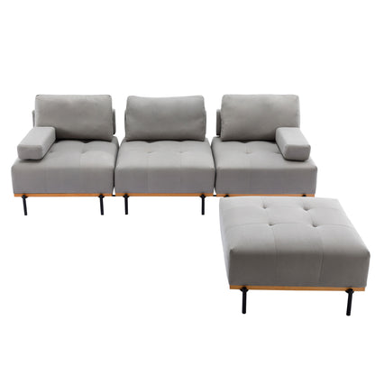 100.7'' L-Shape Sectional Sofa 3-Seater Couches with a Removable Ottoman, Comfortable Fabric for Living Room, Apartment, Grey