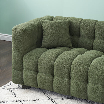 102-inch green teddy fleece sofa with two throw pillows in living room Bedroom apartment sofa supported by hardware feet