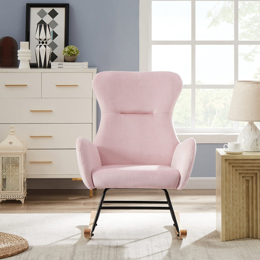 Pink velvet rocking chair