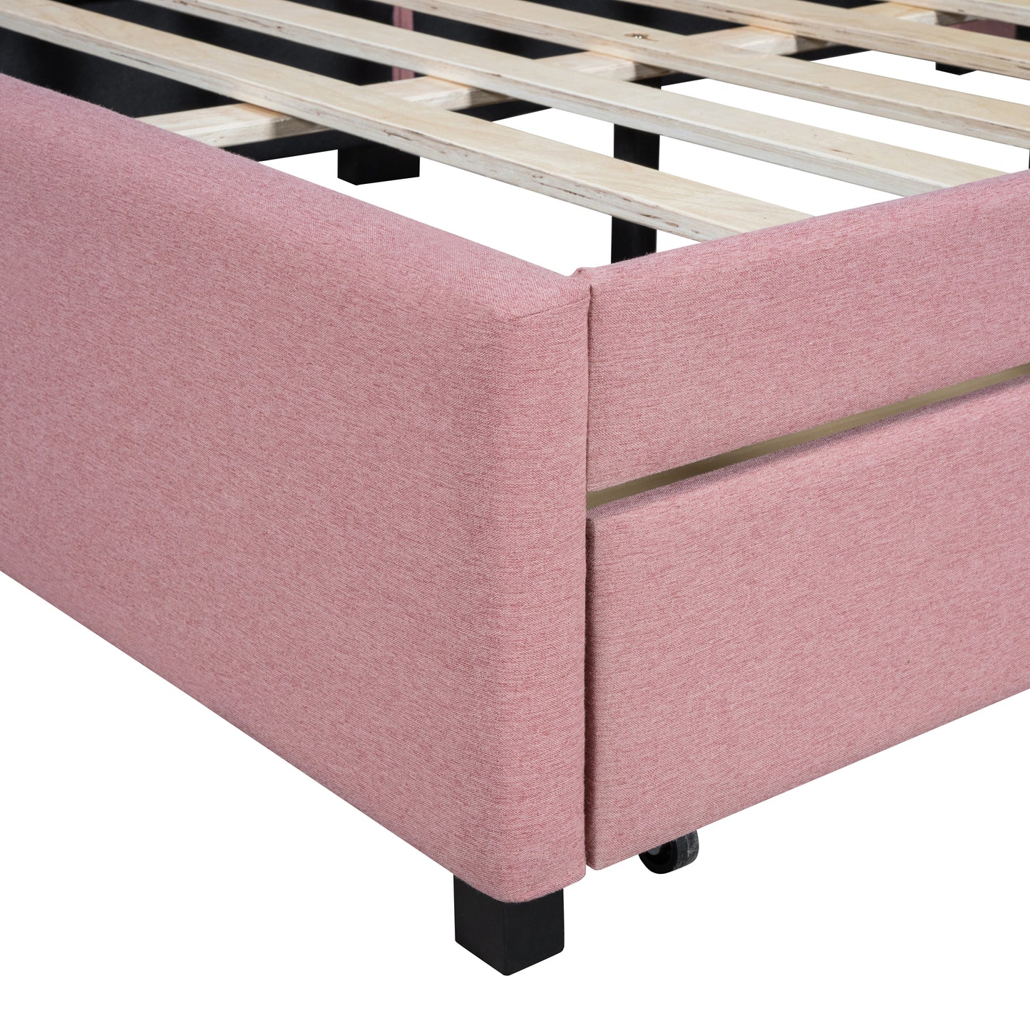 Full Size Upholstered Daybed with 2 Storage Drawers Sofa Bed Frame No Box Spring Needed, Linen Fabric (Pink)