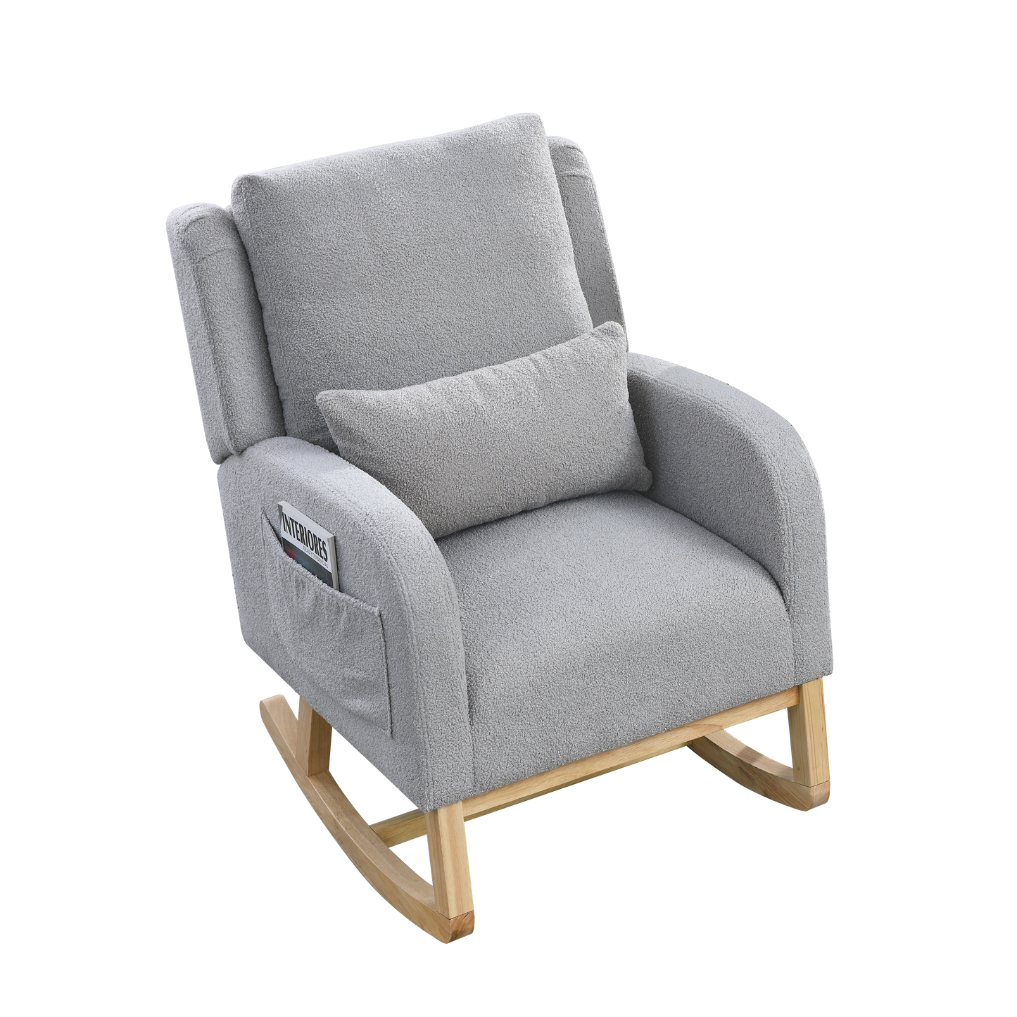 27.5 "W Modern Accent High Back Living Room Casual Armchair Rocker with One Lumbar Pillow, Two Side Pockets,Teddy.