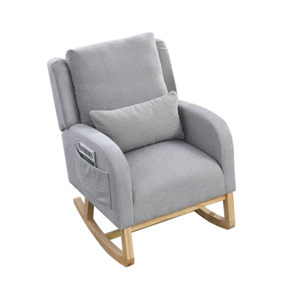 27.5 "W Modern Accent High Back Living Room Casual Armchair Rocker with One Lumbar Pillow, Two Side Pockets,Teddy.