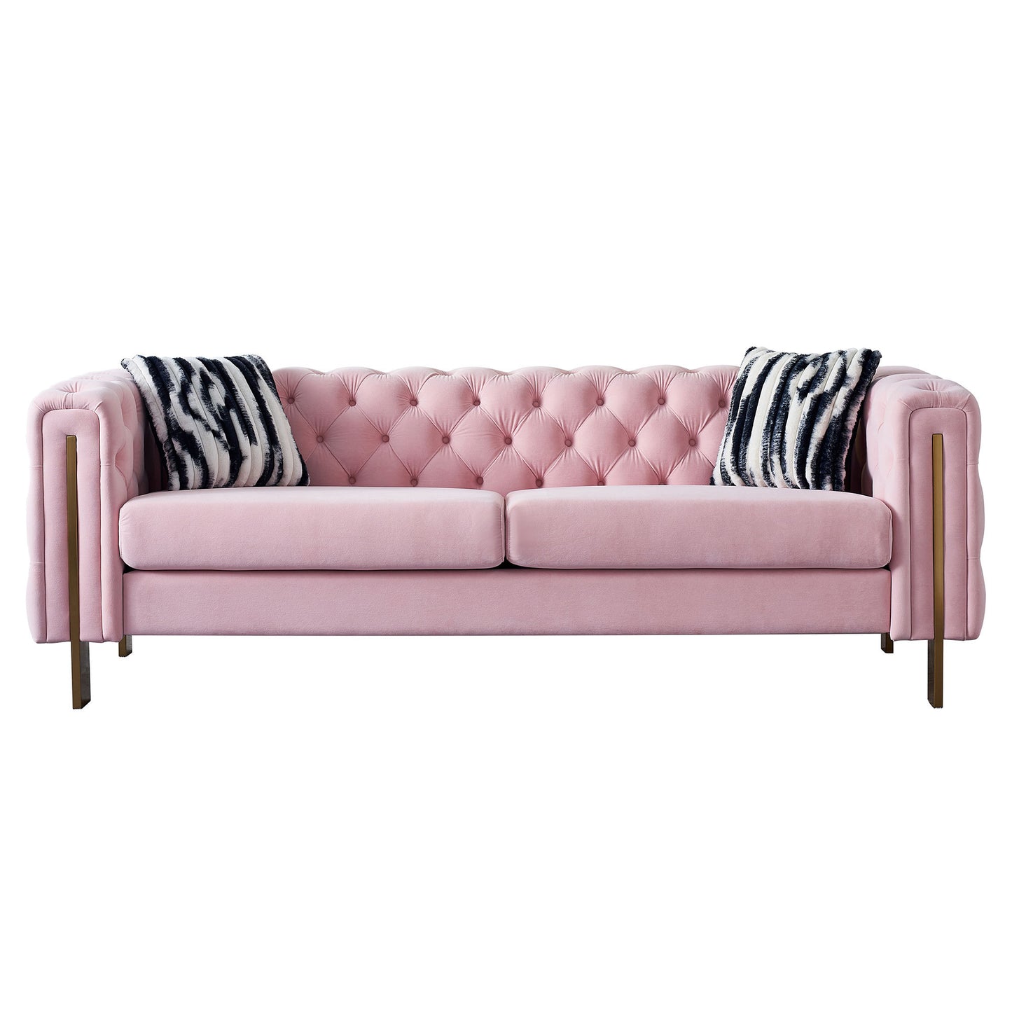 Modern Tufted Velvet Living Room Sofa, 84.25''W Couch,Pink