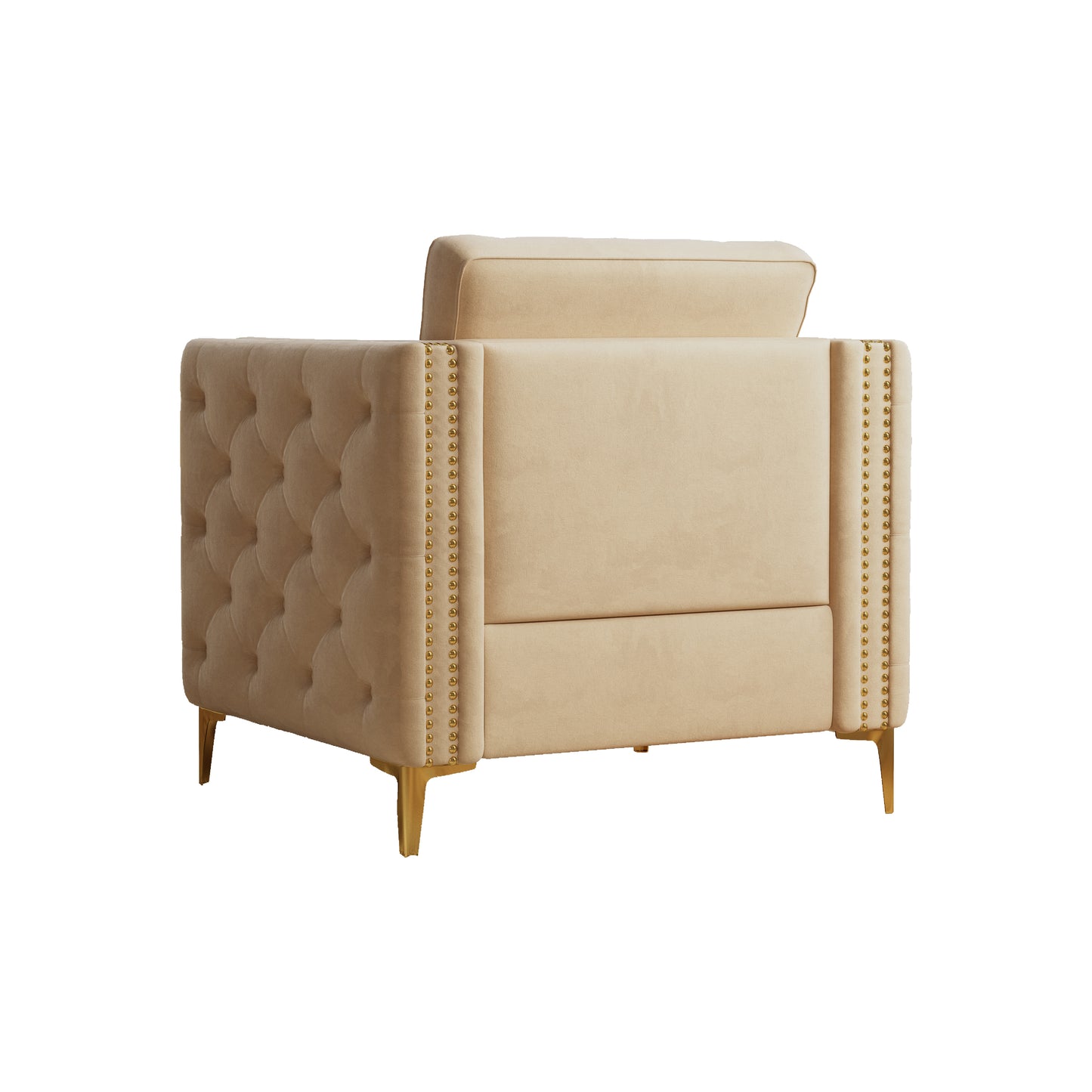 Accent Chair for Living Room Upholstered Arm Chair with Metal Legs Velvet Khaki