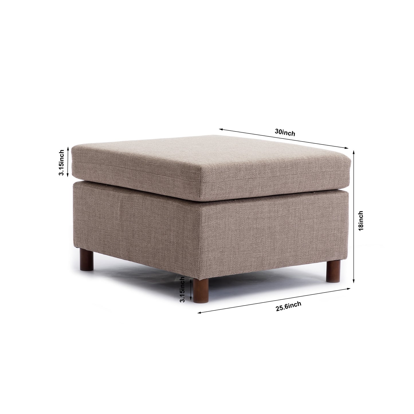 Single Seat Module Sofa Sectional Couch With Armrest With 1 Ottoman,Cushion Covers Non-removable and Non-Washable,Brown