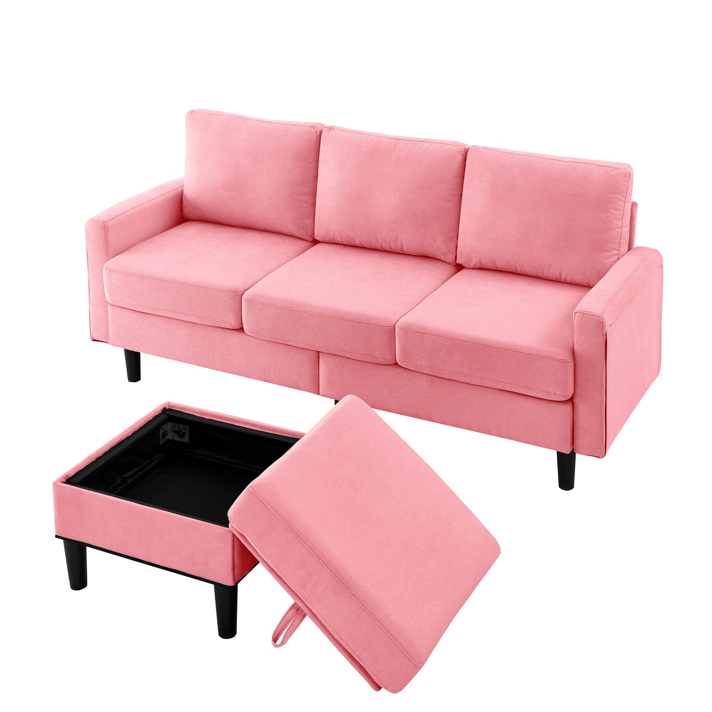 Upholstered Sectional Sofa Couch, L Shaped Couch With Storage Reversible Ottoman Bench 3 Seater for Living Room, Apartment, Compact Spaces, Fabric Pink