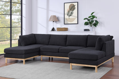 Black Sherpa 124" Wide Double Chaise U-Shape Sectional Sofa