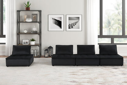 120" Black Velvet 4 Pc Modular Sofa