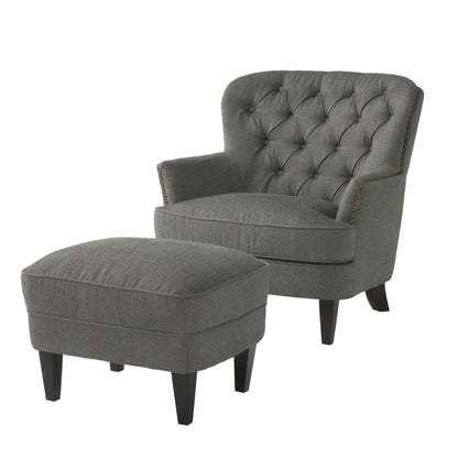 Contemporary Grey Fabric Club Chair and Ottoman Set, Stylish Upholstered Armchair with Matching Ottoman, Ideal for Modern Living Room Comfort and Style