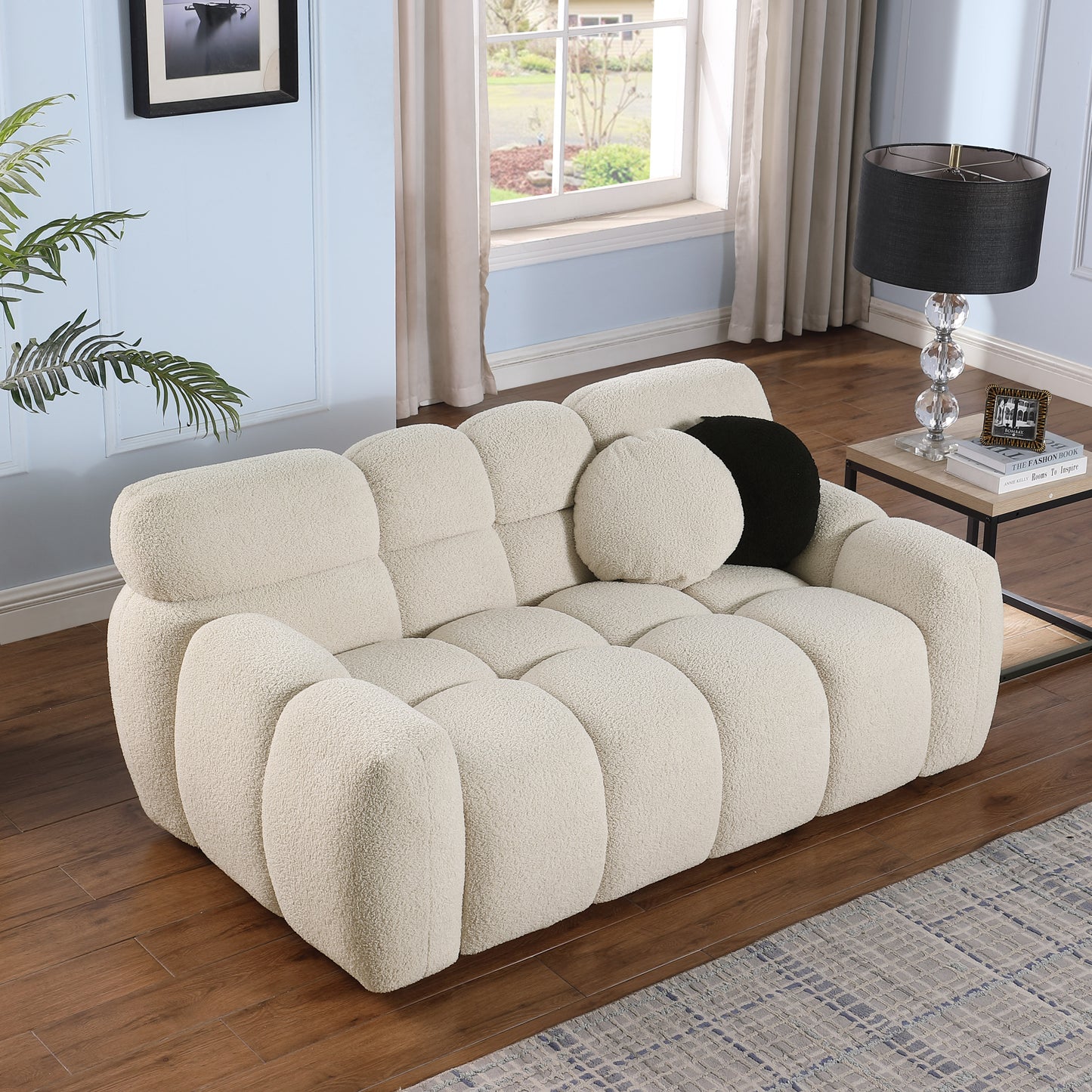 64.96 length,35.83" deepth,human body structure for USA people, marshmallow sofa,boucle sofa,2 seater, BEIGE BOUCLE