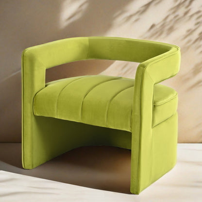 Modern Velvet Accent Chair with Ribbed Detail, Luxury Curved Fully Upholstered Accent Chair, Green (No Assembly Needed)