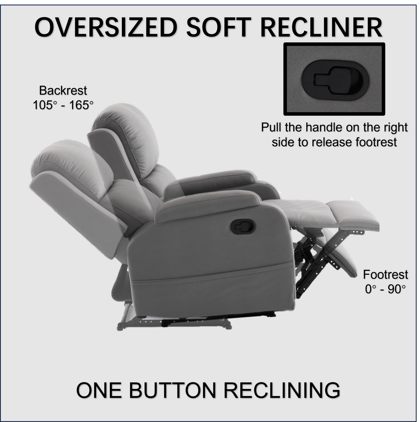 Best Choice Recliner Chair Living Room Reclining Sofa Chair, Home Theater Seating Modern Recliner, Manual Recliner Sofa Chair for Living Room/Office/Apartment, Easy-to-Reach Side Button - Gray