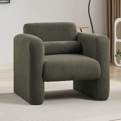 Modern Accent Chair Lambskin Sherpa Fabric Upholstered Comfy Reading Arm Chair Soft Padded Armchair with Back and Pillow for Living Room Bedroom Reception Waiting Room Office,Seaweed Green