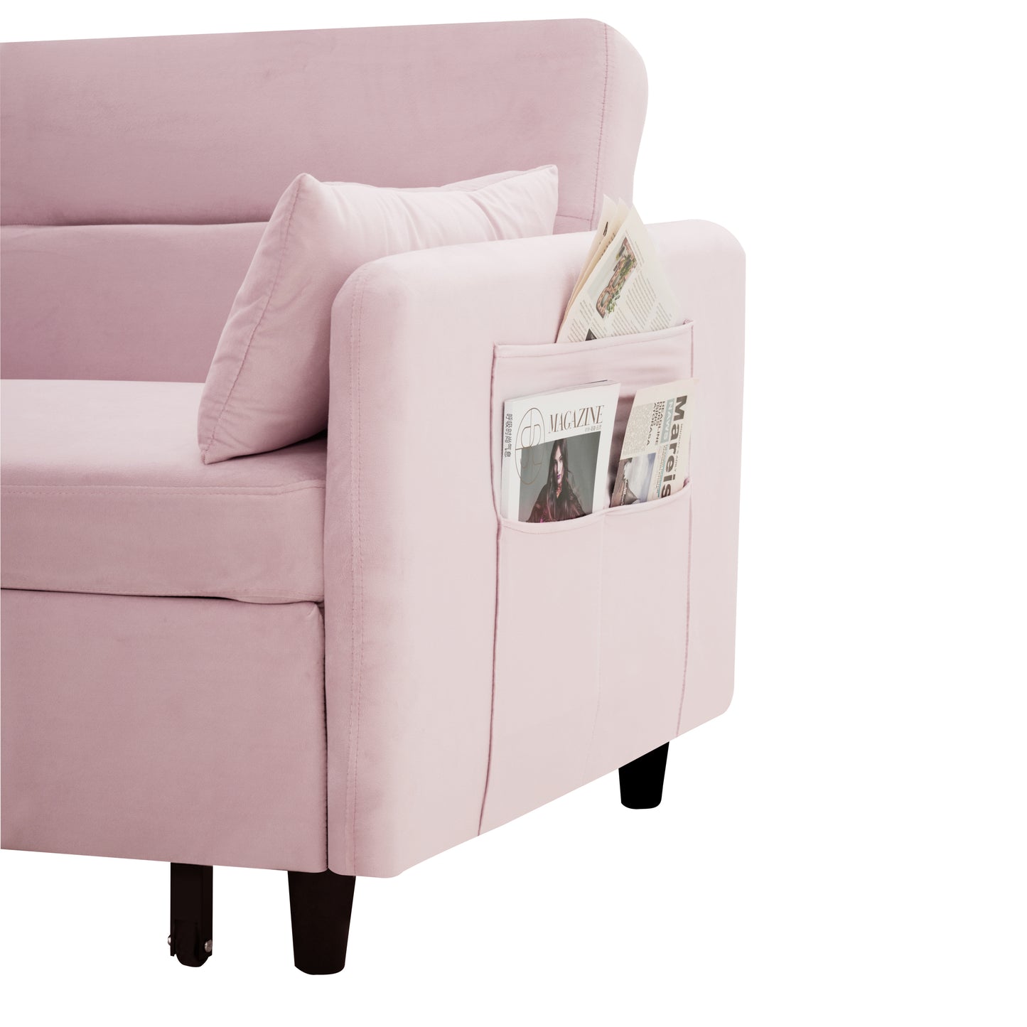 Sofa pull-out bed includes two pillows 54 "pink velvet sofa with small space