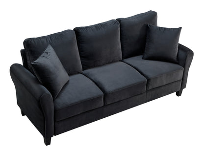 Modern Velvet Couch with 2 Pillow, 78 Inch Width Living Room Furniture, 3 Seater Sofa with Plastic Legs