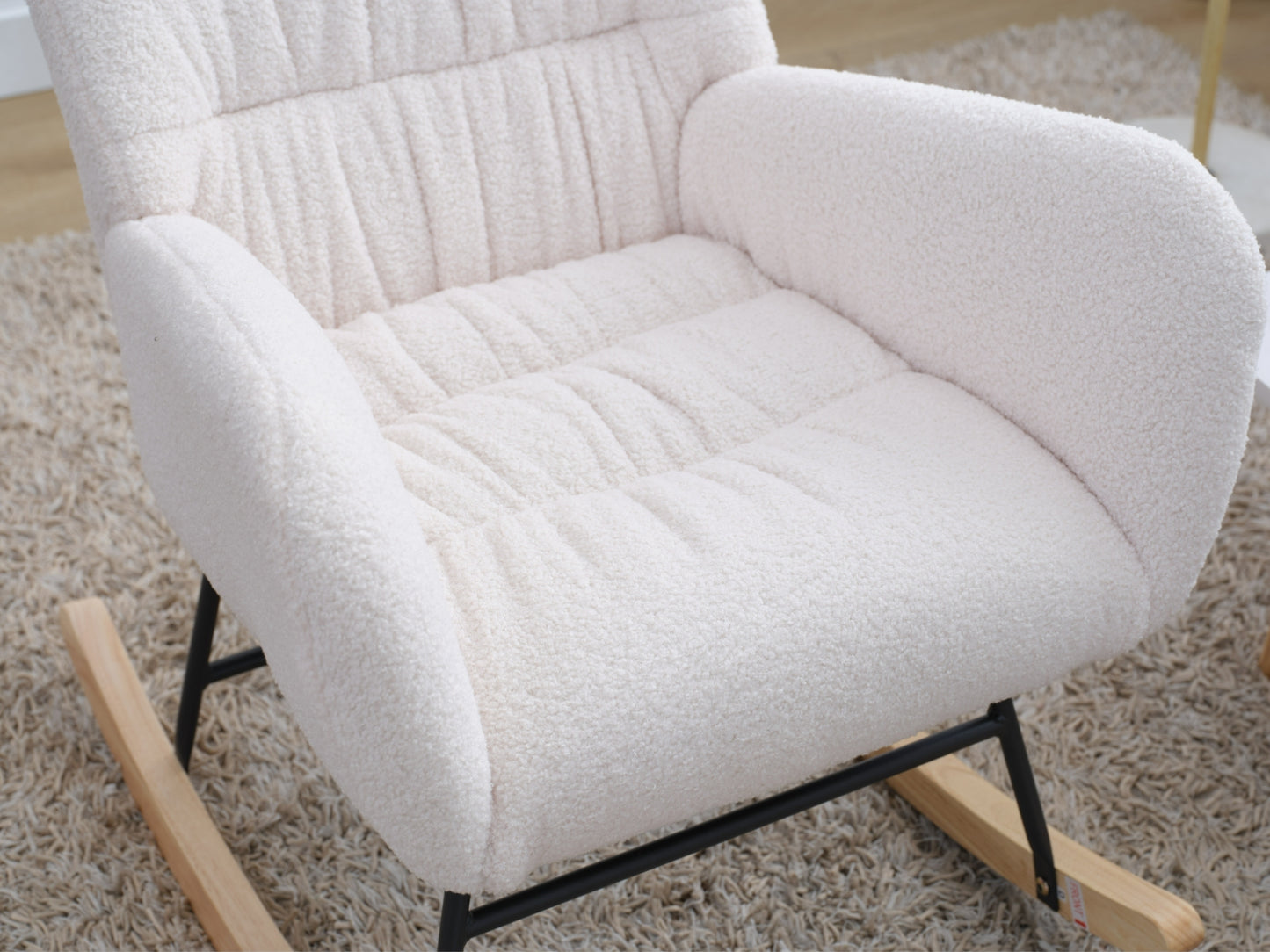 Rocking Chair, Teddy Upholstered Glider Rocker, Rocking Accent Chair with High Backrest, Comfy Rocking Accent Armchair for Living Room, Bedroom, Offices, WHITE