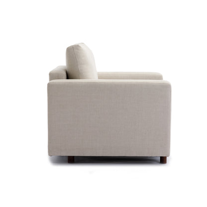 Single Seat Module Sofa Sectional Couch With Armrest With 1 Ottoman,Cushion Covers Non-removable and Non-Washable,Cream