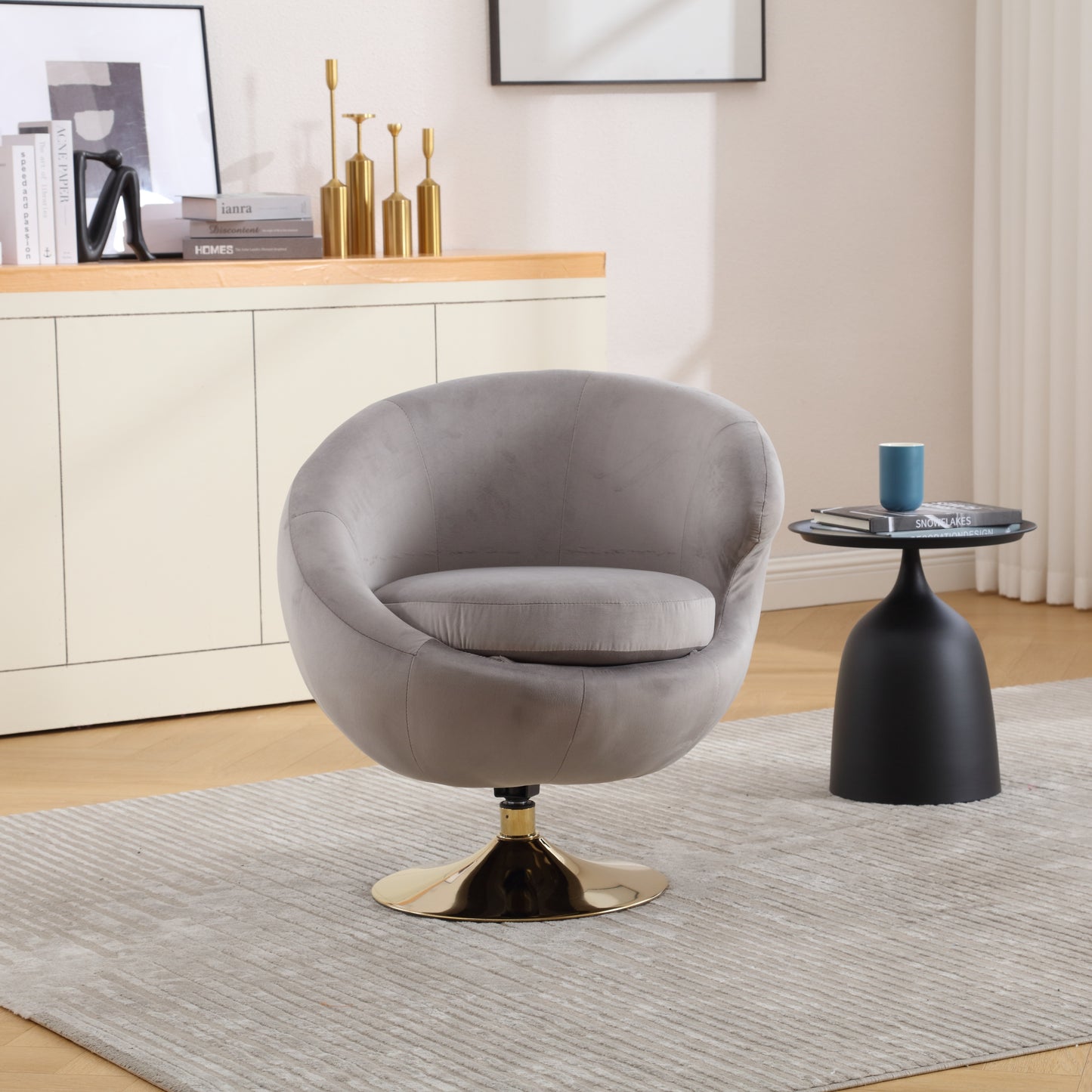 360 Degree Swivel Cuddle Barrel Accent Chairs, Round Armchairs with Wide Upholstered, Fluffy Fabric Chair for Living Room, Bedroom, Office, Waiting Rooms