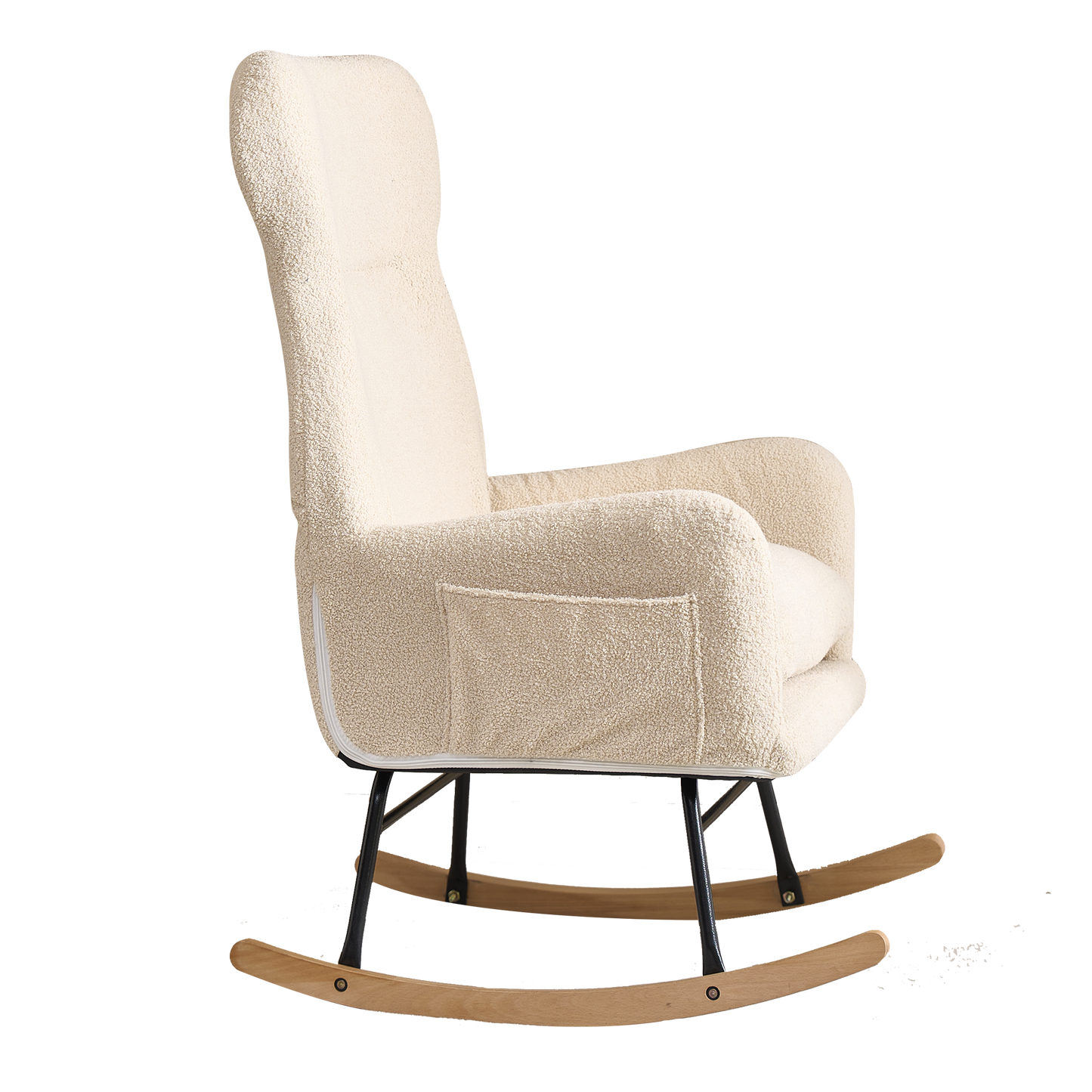 Modern Rocking Chair with High Backrest,Teddy Material Comfort Arm Rocker, Lounge Armchair for Living Room