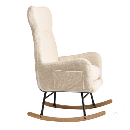 Modern Rocking Chair with High Backrest,Teddy Material Comfort Arm Rocker, Lounge Armchair for Living Room