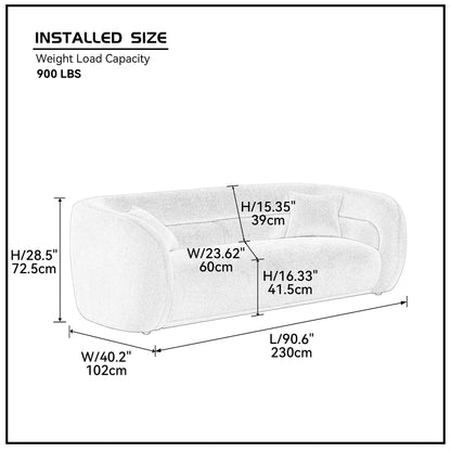 Mid Century Modern Curved Living Room Sofa, 3-Seat Boucle Fabric Couch for Bedroom, Office, Apartment, White