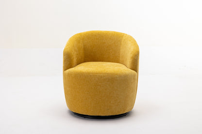 037-Chenille Fabric Swivel Accent Armchair Barrel Chair With Black Powder Coating Metal Ring,Yellow