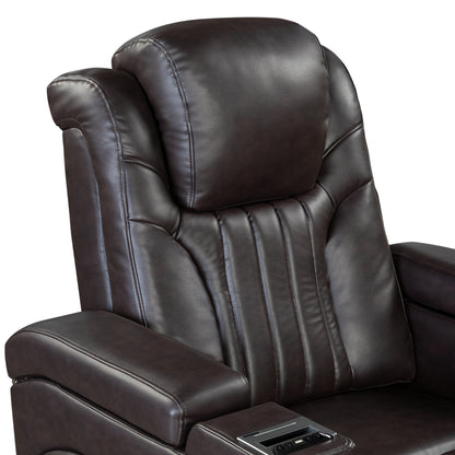 PU Leather Power Recliner Home Theater Recliner with Power Adjustable Headrest, Wireless Charging Device, USB Port, Storage Arms, Cup Holder and Swivel Tray Table for Living Room, Brown