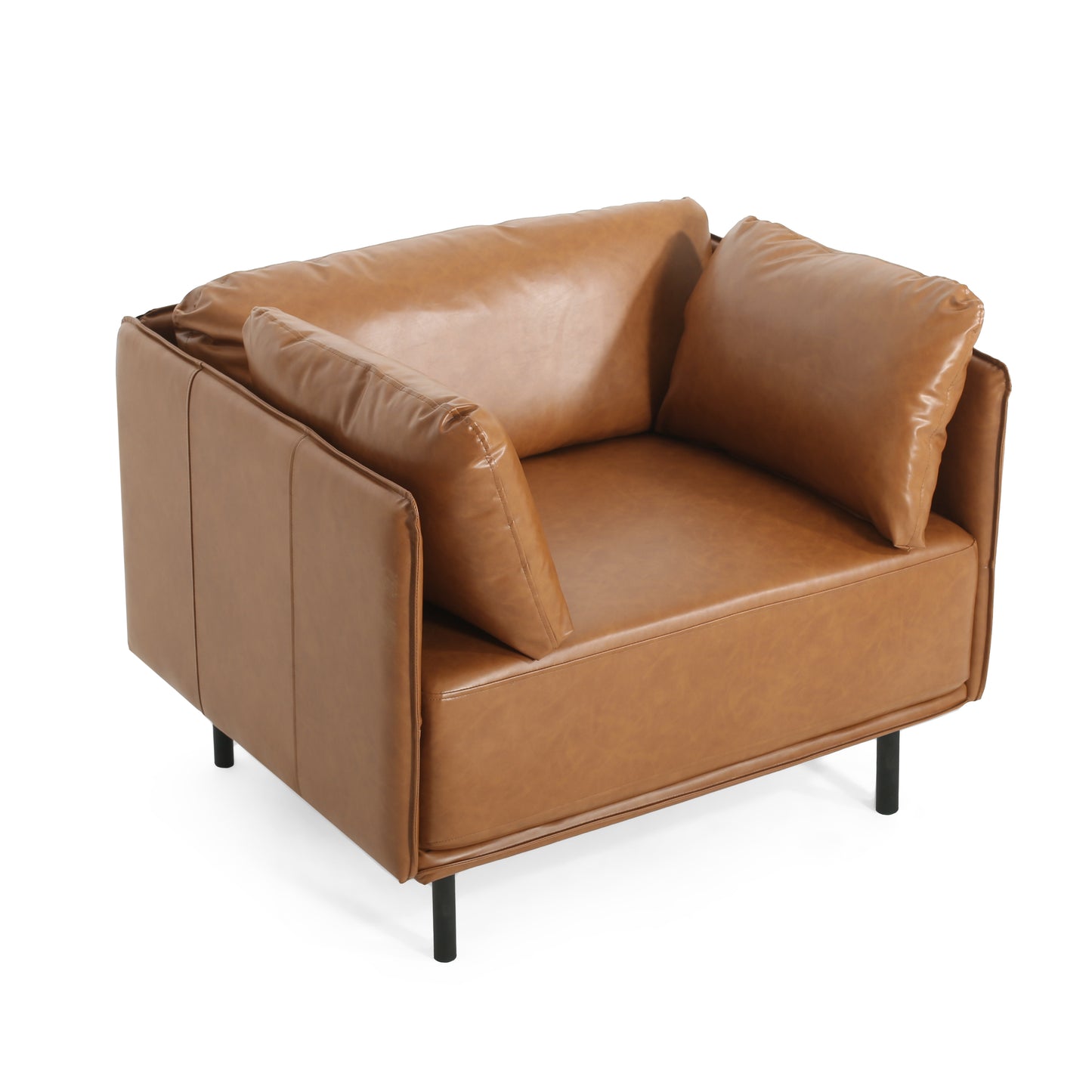 39" Vintage Brown Faux Leather Lounge Chair with Polyester and PU Leather Upholstery, Solid Wood Frame and Steel Legs, Perfect for Living Room, Bedroom, or Office