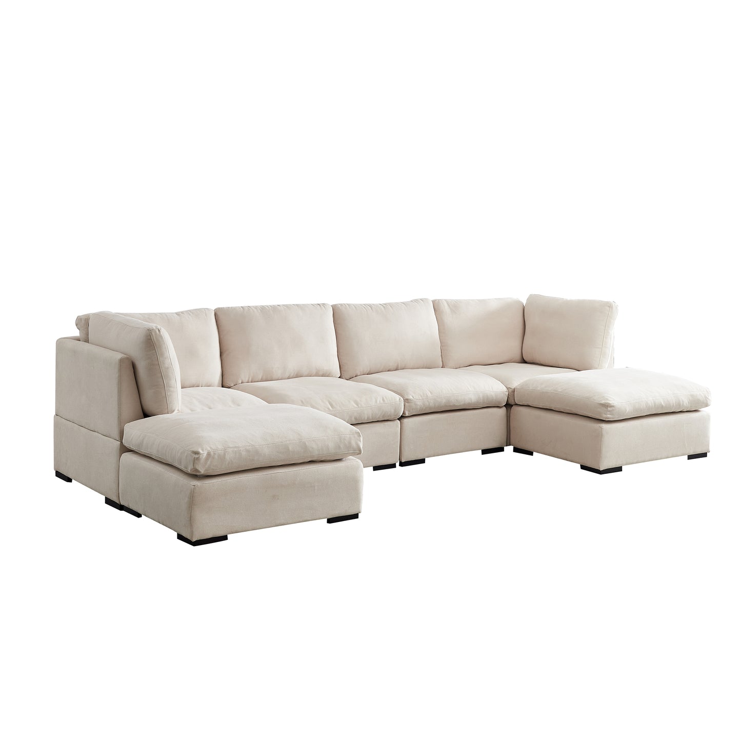 Modular Sofa with Ottoman,Filled with Down,Soft Linen Fabric,Beige